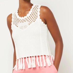 152. BCBGMAXAZRIA Crochet Tassel Knit Tank in White